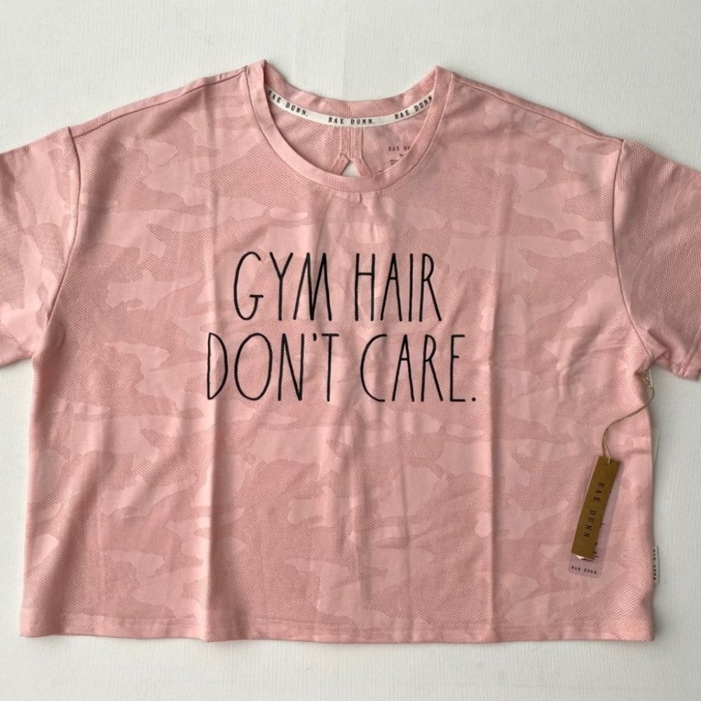 Rae Dunn Gym Hair Don't Care Mesh Keyhole Top Blush